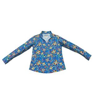 IBKUL Estela Print And 1/4 Zip Long Sleeve Polo Blue Multi Sz M